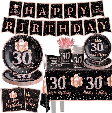 Amazon.com: 142Pcs 30th Birthday Tableware Decorations for Women Rose ...
