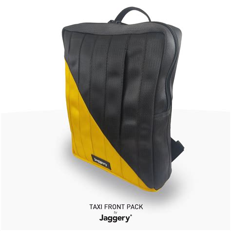 Taxi Front Pack in Black & Yellow Upcycled Car Seat Belts [15" laptop