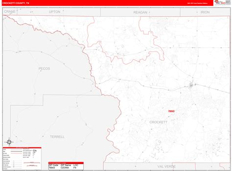 Crockett County, TX Zip Code Wall Map Red Line Style by MarketMAPS ...