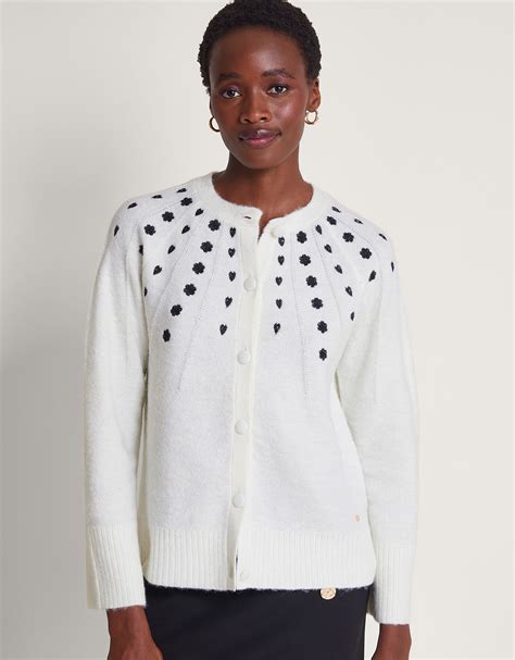 Elle Embroidered Cardigan Ivory