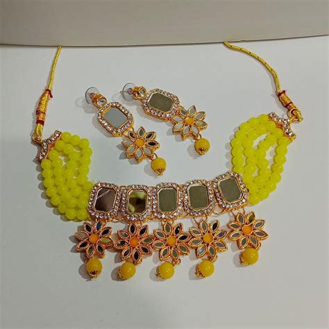 Pooja Bangles Gold Plated Austrian Stone & Mirror Necklace Set ...