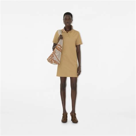 Check Collar Cotton Polo Shirt Dress in Flax - Women | Burberry® Official