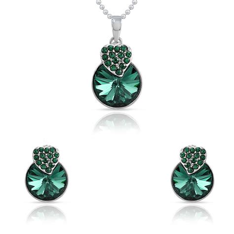 Mahi Rhodium Plated Strawberry Pendant Set Made with Swarovski Crystals ...