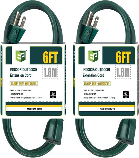 EP 2 Pack 6 Ft Outdoor Extension Cord - 16/3 SJTW Green Electrical ...