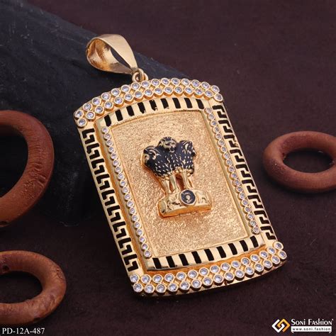 Indian Mudra Gold Plated Pendant With Diamond Texture Background For M ...
