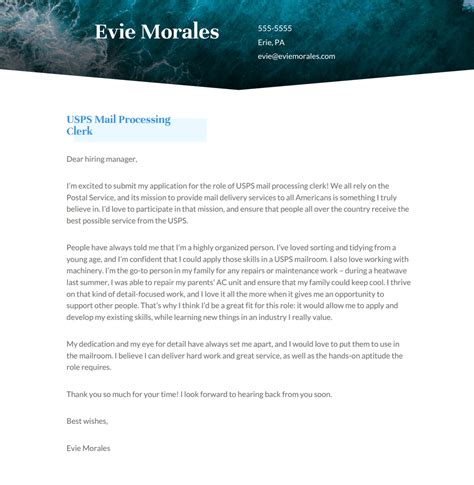 4+ USPS Mail Processing Clerk No Experience Cover Letter Examples | VisualCV