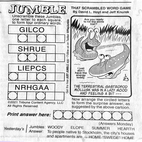 Printable Daily Jumble Puzzle Today | James Crossword Puzzles