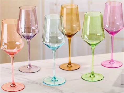 Physkoa Colored Wine Glasses Set of 6-14ounce Stemmed Multi-Color ...
