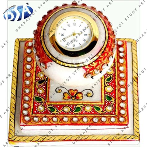 Rajasthani Hand Painted Marble Table Clock – Dharajyot Stone Art
