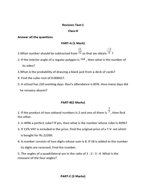 Math Chapter 1 Class 8 Revision Test 的图像结果