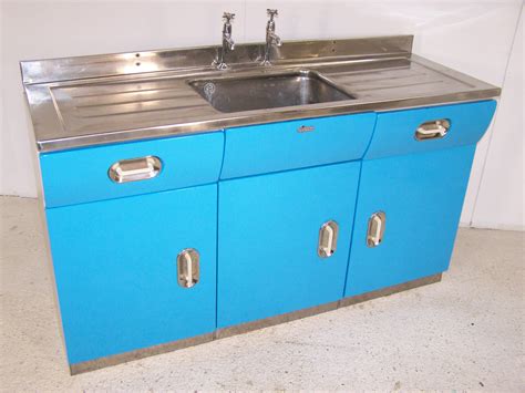Vintage 40s Metal Alloy English Rose Kitchen Sink Unit in Blue