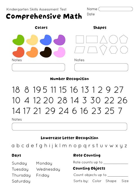 Kindergarten Skills Assessment Test | Preschool assessment ...