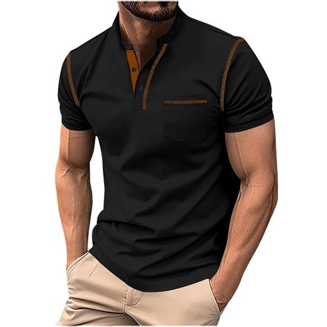 YanHoo Henley Polo Shirts for Men Collarless Golf Shirts Short Sleeve ...