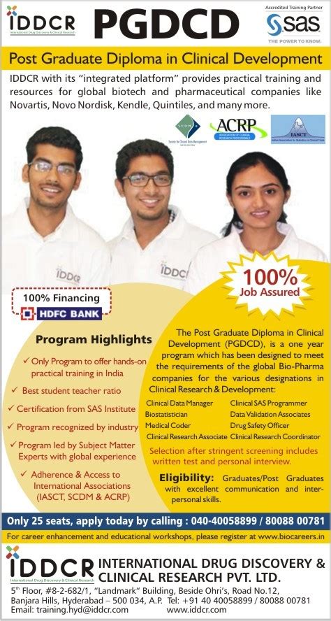 IDDCR Hyderabad PG Diploma in Clinical Development | 100% Job Placement