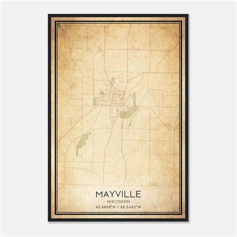 Vintage Mayville Wisconsin Map Poster, Mayville WI City Road Wall Art Print - Custom Maps & Posters