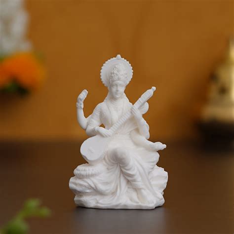 White Polyresin Goddess Saraswati Statue – eCraftIndia