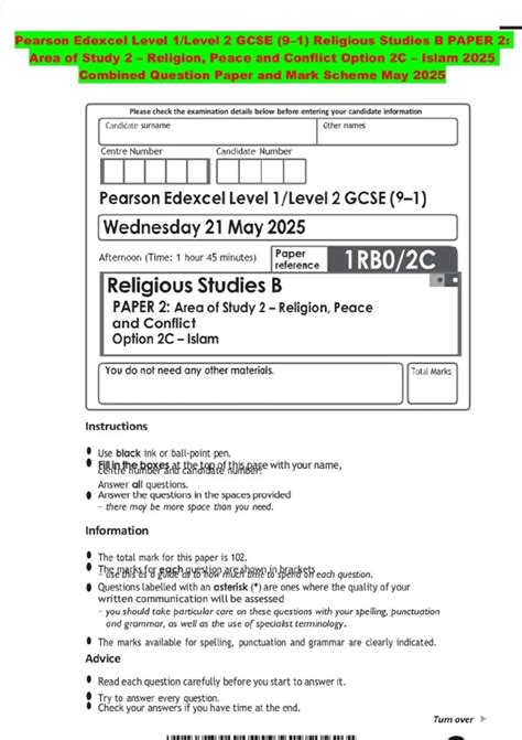 Pearson Edexcel Level 1/Level 2 GCSE (9–1) Religious Studies B PAPER 2 ...
