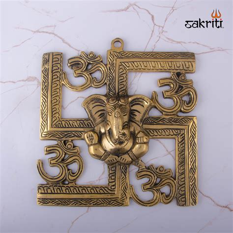 Brass Om-Swastik Ganesha Mounted – 8.5 Inch | Spiritual Wall Hanging ...