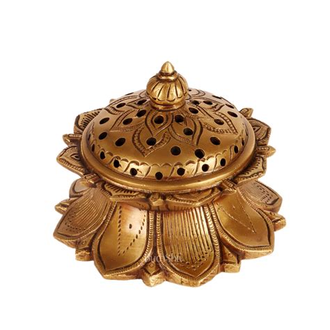 Buy Brass Lotus Dhoop daani/ loban burner 4" antique tone - Budhshiv.com