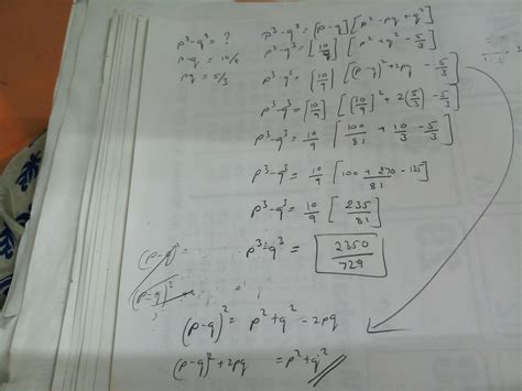 Find the value of p3-q3, if p-q = 10/9 and pq = 5/3 - Brainly.in
