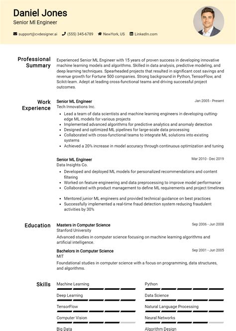 12 Senior ML Engineer CV Examples for 2026: Free Downloadable Templates - CVDesigner.ai