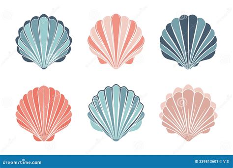 Set of Scallop Shell Logos. Collection of Isolated Colored Scallop Silhouettes on White ...