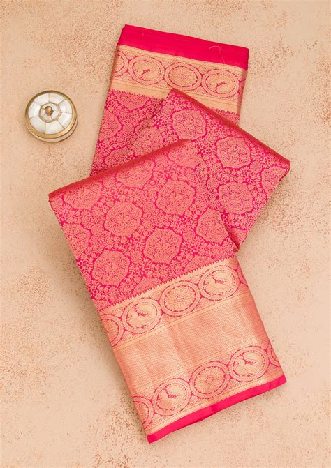 Buy Rani Pink Zariwork Pure Silk Saree - Koskii