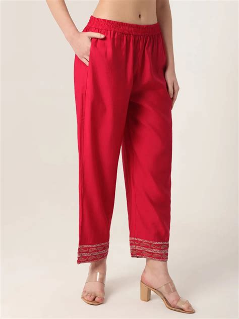 Red Silk Tie Up Kurta Set With Pant & Dupatta – Yufta Store