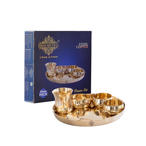 Indian Art Villa Bronze 6-Piece Dinner Set – Shine Finish Design Thali ...
