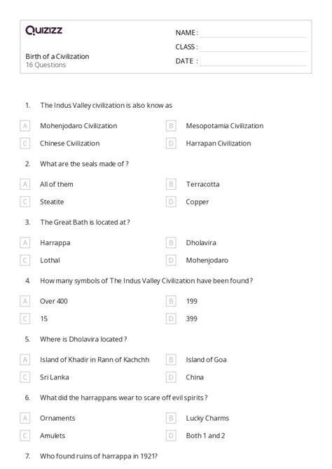 50+ the indus civilization worksheets on Quizizz | Free & Printable