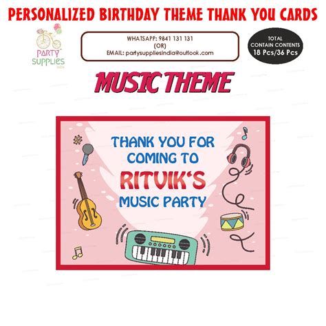 Music Theme Thank You Card | Party Supplies India Online