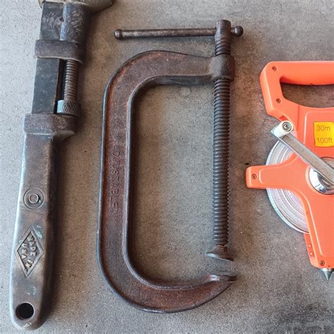 100 ft MEASURING TAPE, 10" CRECENT WRENCH, C-CLAMP AND PIPE WRENCH ...