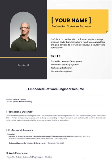 Free Embedded Software Engineer Resume Template to Edit Online