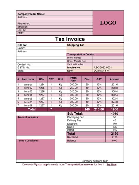 Transportation Invoice Template PDF 的图像结果