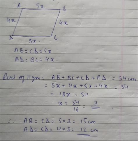 two adjacent side of a pararallelogram are in ratio 4:5if the perimeter ...