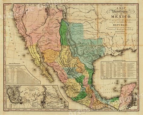 "A Map of the United States of Mexico" 1846 Vintage Mexican Map - 20x24 ...