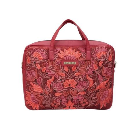 Buy Caprese TRESNA Embroidery Laptop Tote Brown Handbag at Amazon.in