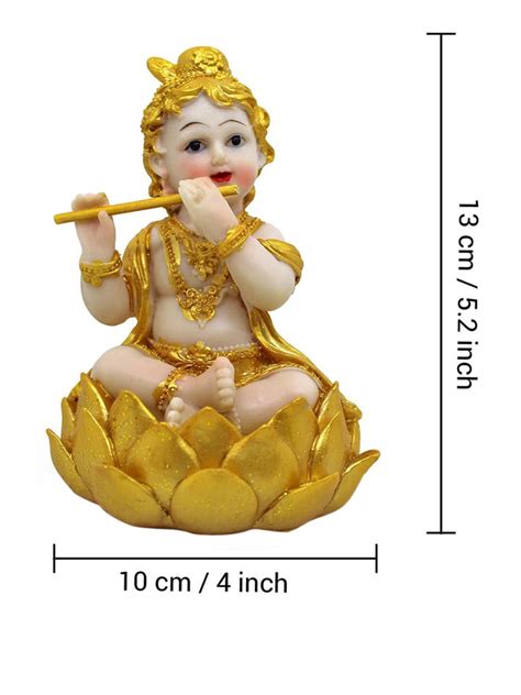 Buy | Beige and Gold Toned Polyresin Lord Krishna Idol Showpiece | Tied ...