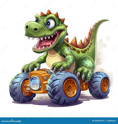 Dinosaur on Monster Truck Isolated on White Background. Generative Ai ...