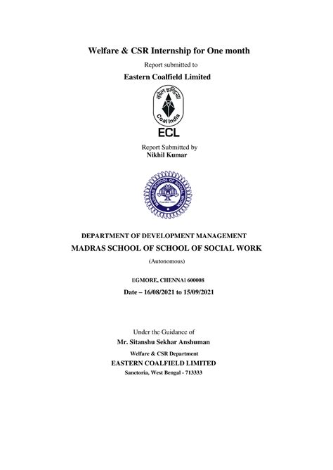 ONE Month Internship Final Submission Report - Welfare & CSR Internship ...