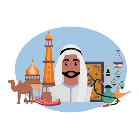 Symbols of Arab culture. Set of attributes of Islamic life. Muslim and ...