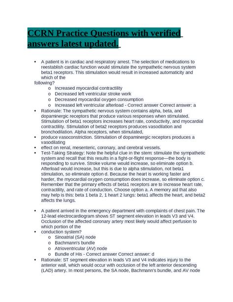 CCRN Practice Questions with verified answers latest updated. | Exams ...