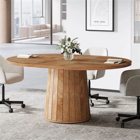 55" Oval Conference Meeting Table With Wood Base For 6 People at OUCH CAR
