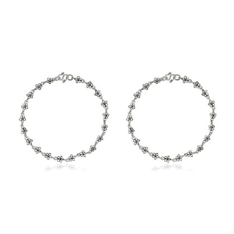 SILVIYA 925 Sterling Silver Flower Design Anklets for Women & Girls ...