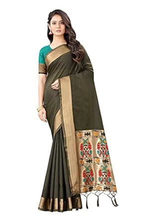 Buy S&Q Designer Pethni Bamboo Silk Saree For Women (Green) at Amazon.in