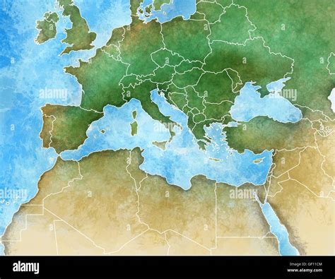 Map Of Europe Africa Illustrated Map Of Europe Asia And Africa Stock
