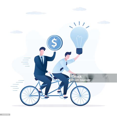 Two Businessmans Steering Tandem Bike Cofounders On Dual Bicycle New Project Startup Investor ...