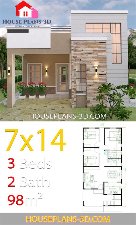 House Design plans 7x14 with 3 Bedrooms - SamPhoas Plan