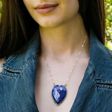 Buy Lapis Heart Necklace Lapis and Diamonds Heart Pendant Heart Online ...