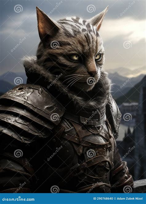 A Cat in Armor with Mountains in the Background Stock Illustration ...